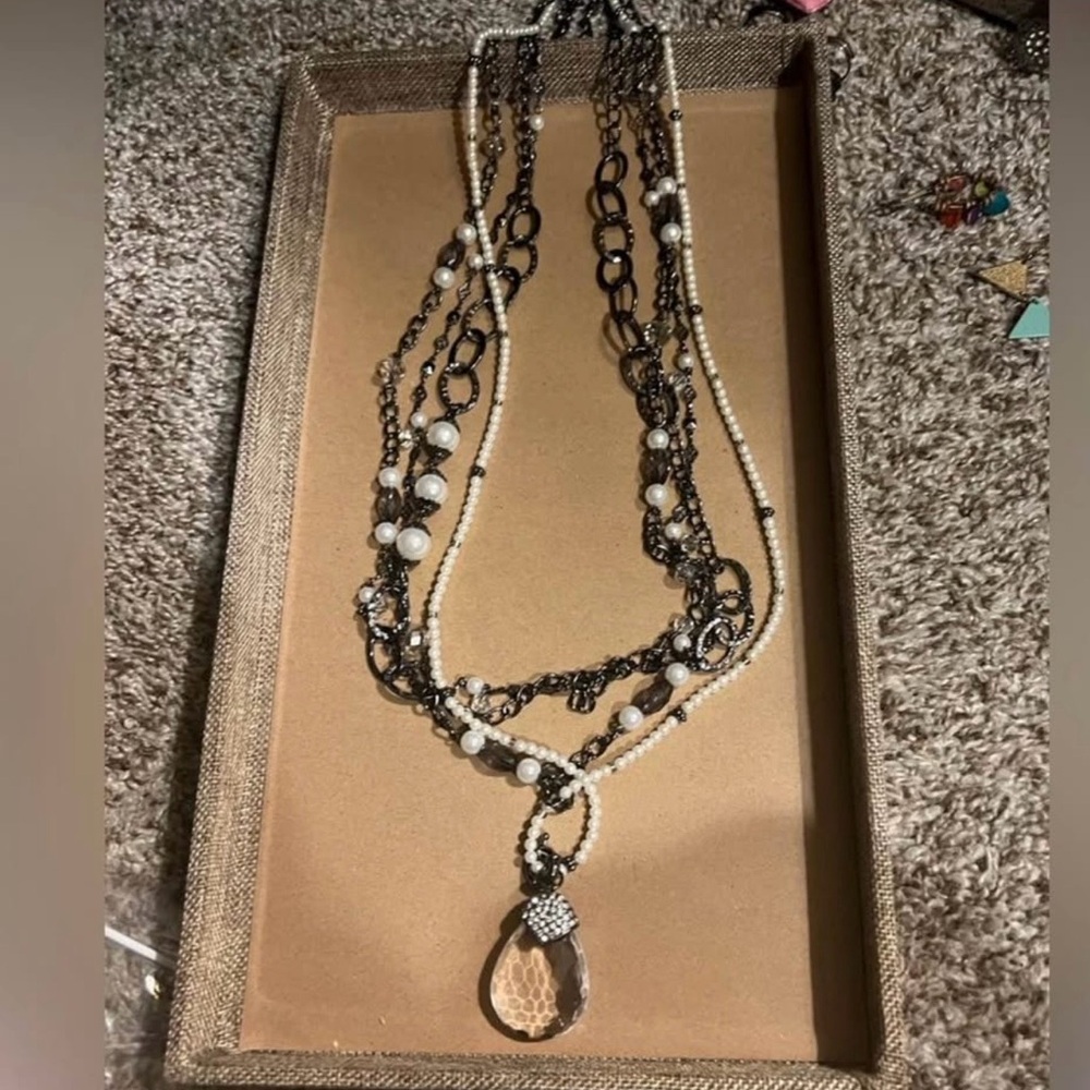 Premier Designs Black and White Multi-Strand Necklace